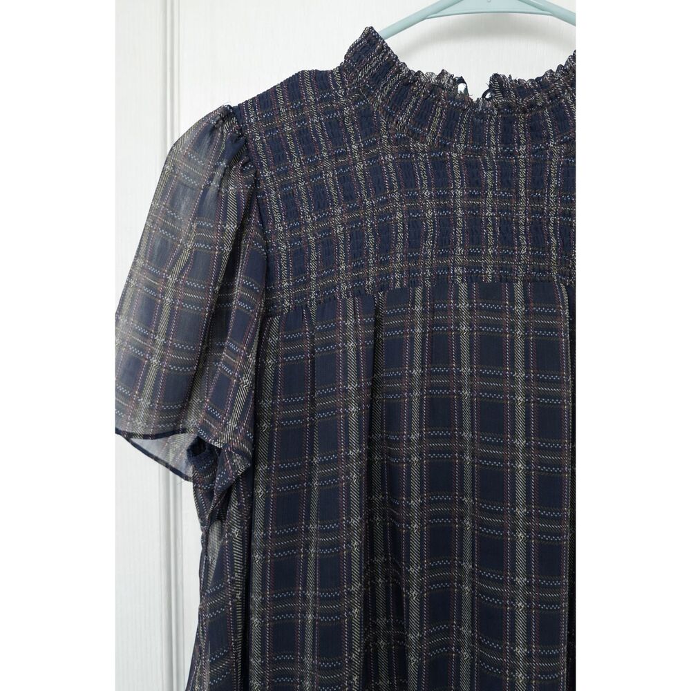 AQUA (Bloomingdale's) Smocked Plaid Ruffle Mini Shift Dress Size M - Picture 4 of 8